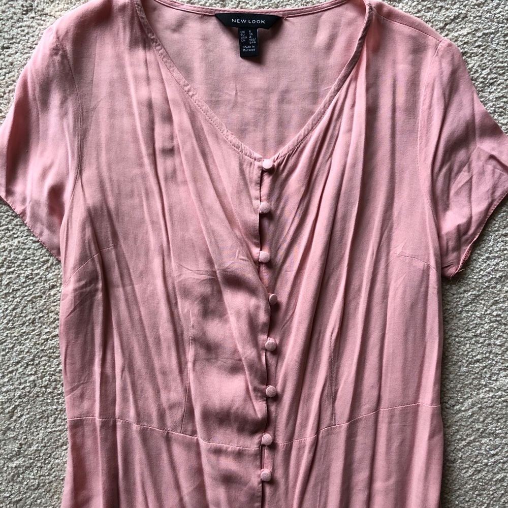NEW LOOK Pink S/S Button Down Midi Pretty Dress 4 - Picture 3 of 10